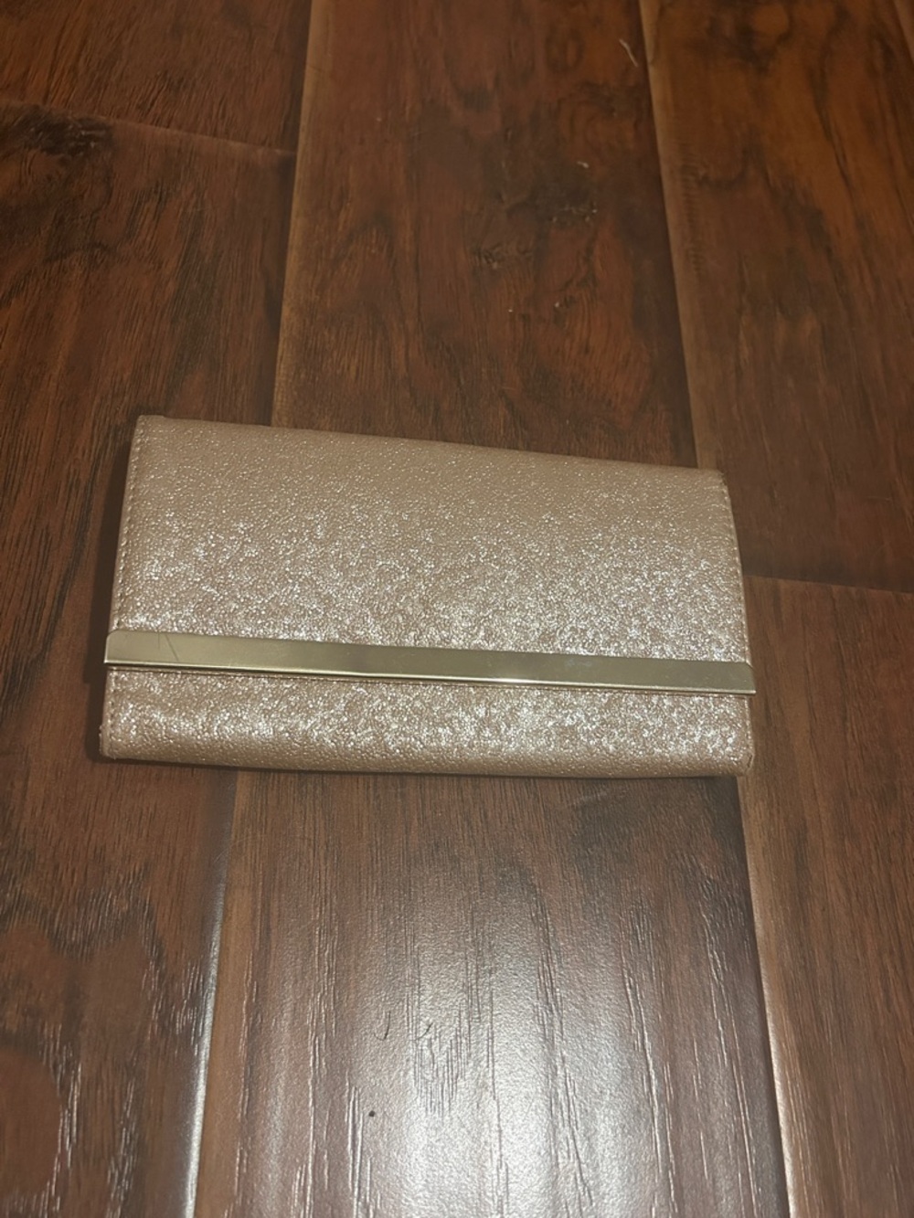 Cute Glitter Champagne Wristlet Clutch with Gold Accent